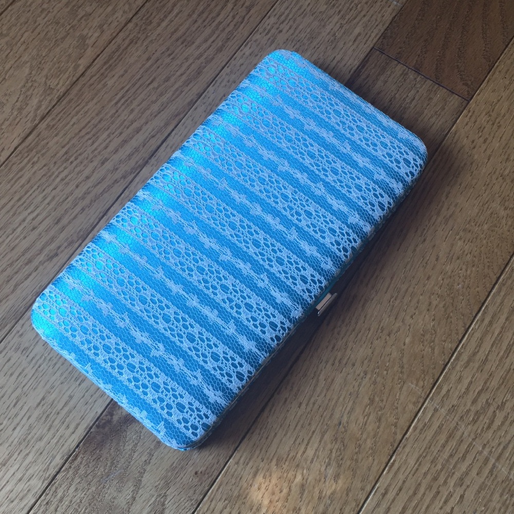 Beautiful Light Blue and White Lace Wallet Clutch